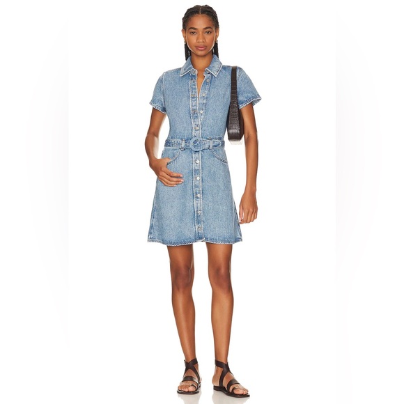 NWT 7 For All Mankind Sort Sleeve Classic Dress in Volcan Blue Size S - Picture 1 of 6